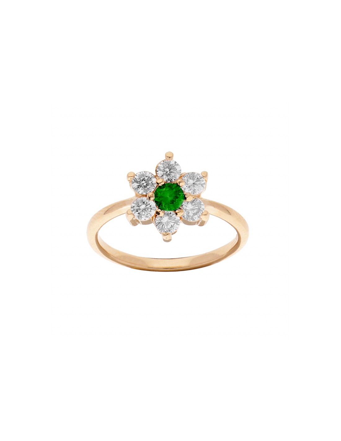 Bague plaqu or forme fleur oxyde verte