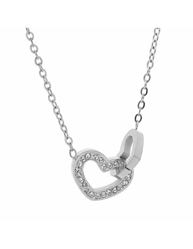 Collier acier pendentif double coeur...