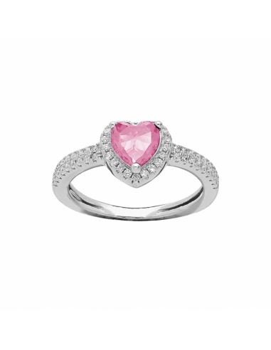 Bague argent rhodié cœur 6mm oxyde rose