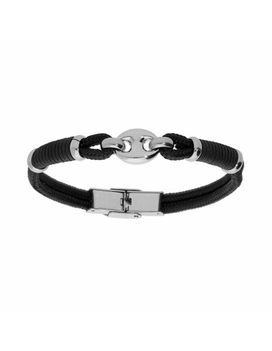 Bracelet acier et cordon noir grain...