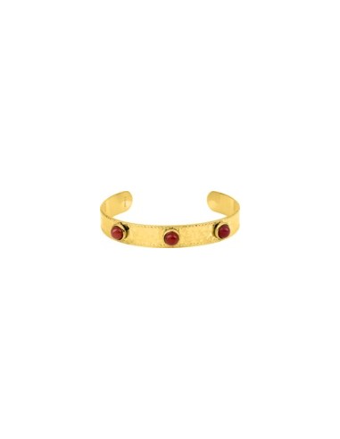 Bracelet acier doré agate rouge jonc...